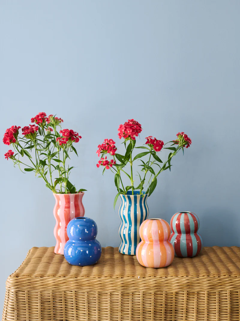 FONDA BURGUNDY PALE BLUE STRIPE VASE - Image 3